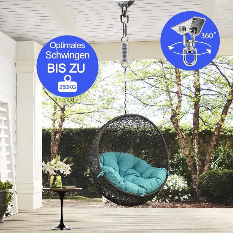 Ceiling Mount Hanging Chair Spring, Hammock Hanging Hooks Kit Stainless Steel 360° Rotation Ceiling Mount up to 450 kg - Image 2