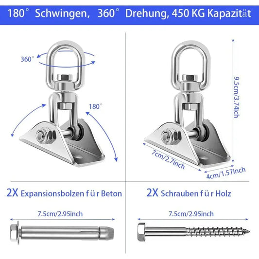 Ceiling Mount Hanging Chair Spring, Hammock Hanging Hooks Kit Stainless Steel 360° Rotation Ceiling Mount up to 450 kg - Image 3