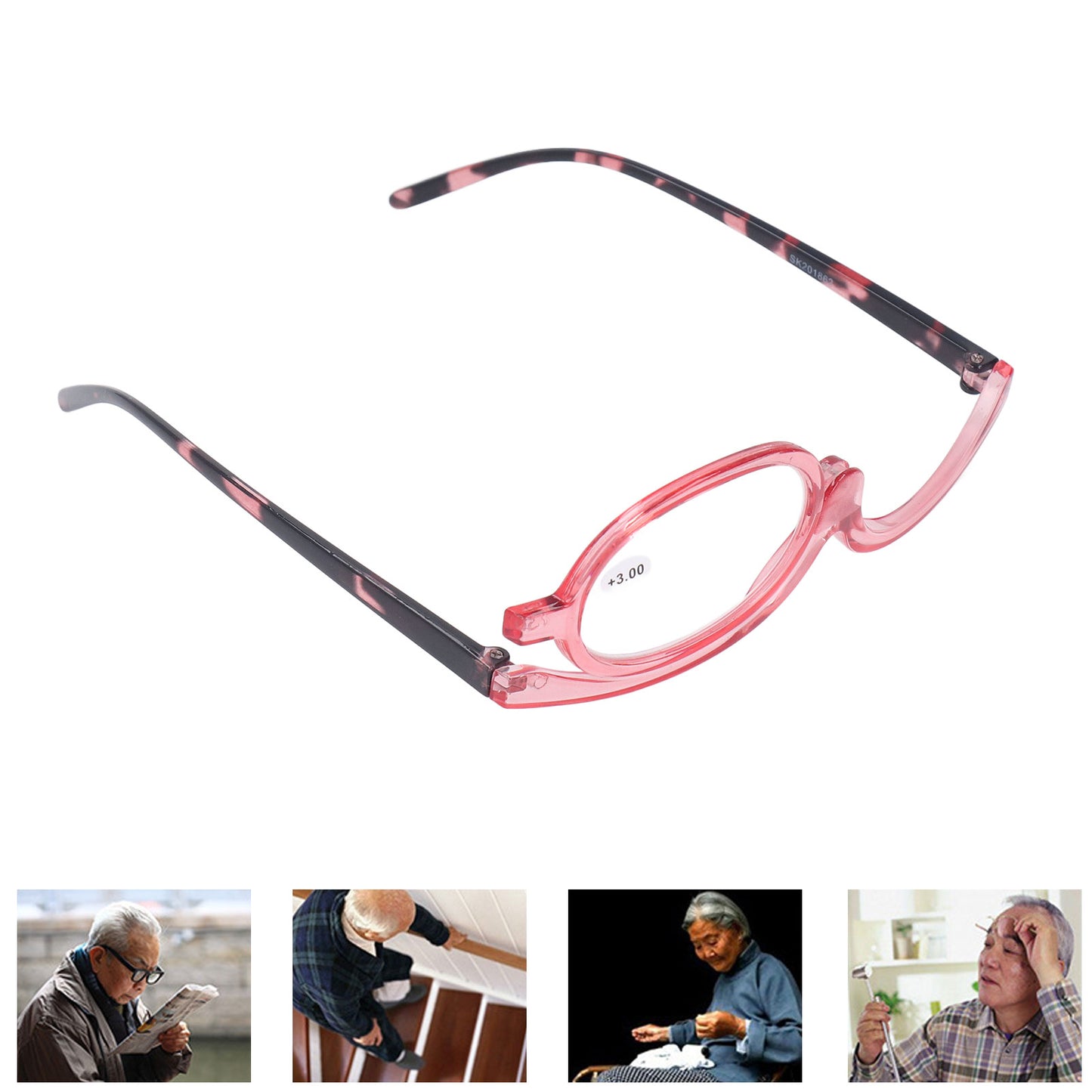 Makeup Glasses Lightweight Foldable Rotating Single Lens Women Magnifying Cosmetic Glasses, Pink, +3.00 - Image 2