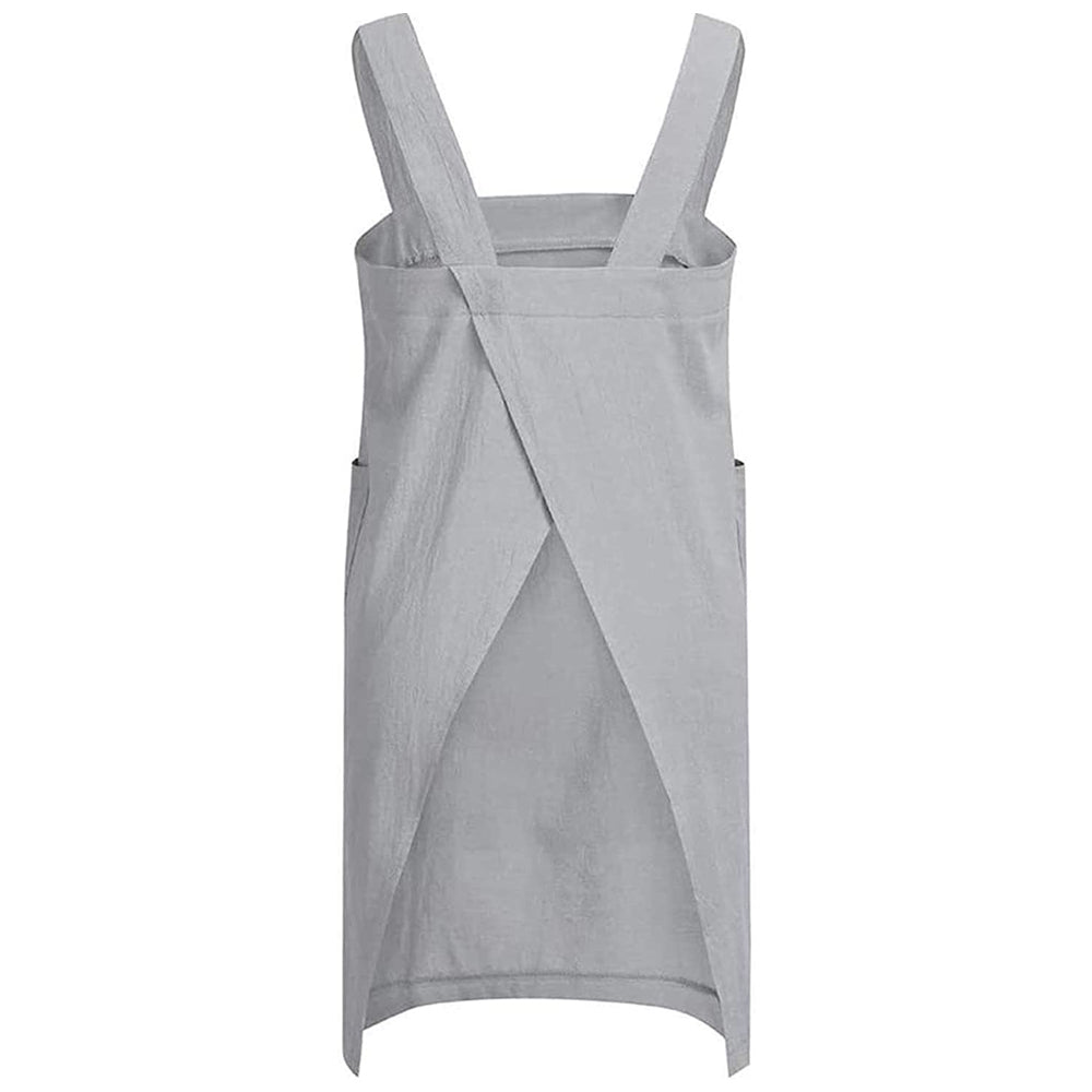 Women's Cotton and Linen Apron with Cross Back and Large Pocket, Gray, M - Image 2
