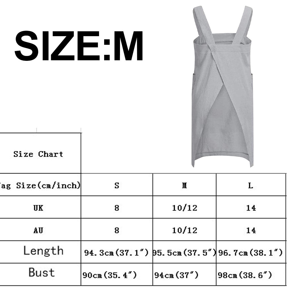 Women's Cotton and Linen Apron with Cross Back and Large Pocket, Gray, M - Image 3