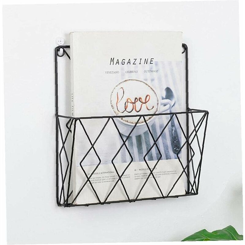 Black Metal Wire Magazine Rack for Wall - Storage Shelf for Office, Living Room, Bedroom - Compatible with Newspapers, Books and Files - Image 3