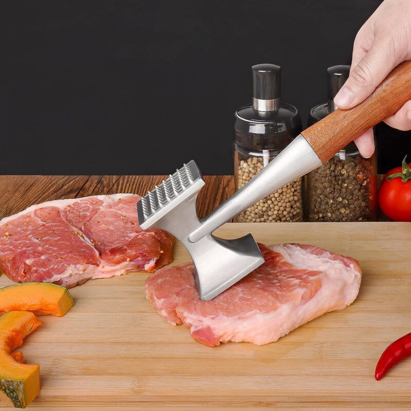Meat Mallet, Heavy Duty Meat Tenderizer, Steak Mallet with Wooden Handle and Food Grade Zinc Alloy, 2 in 1 Kitchen Mallet, 26 CM - Image 2