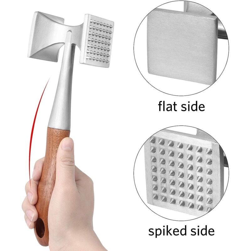 Meat Mallet, Heavy Duty Meat Tenderizer, Steak Mallet with Wooden Handle and Food Grade Zinc Alloy, 2 in 1 Kitchen Mallet, 26 CM - Image 5