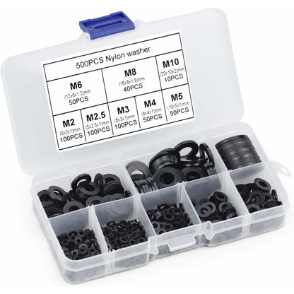 500pcs Black Plastic Washers Lock Washers Fasteners, Self-Locking Washer Assortment Mechanical Washer M2.5 M3 M4 M5 M6 M8 M10 - Image 4