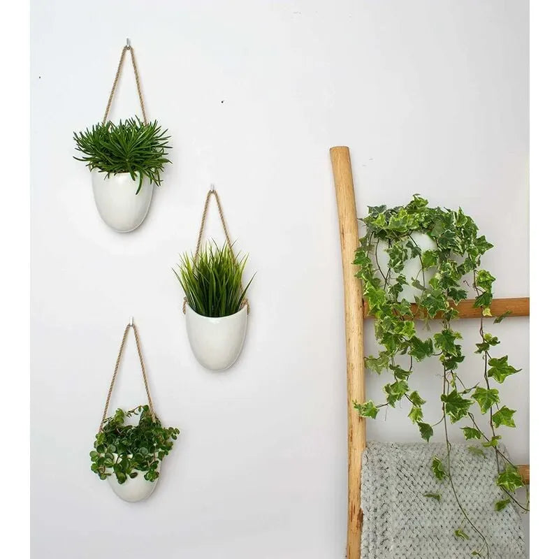 Set of 3 white ceramic wall pots - Fei Yu - Image 4