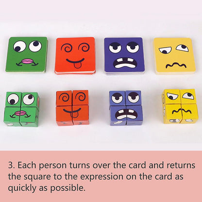 Expression Puzzle Building Blocks Face Changing Building Blocks Matching Game Logical Thinking Training Toy With Bell - Image 3