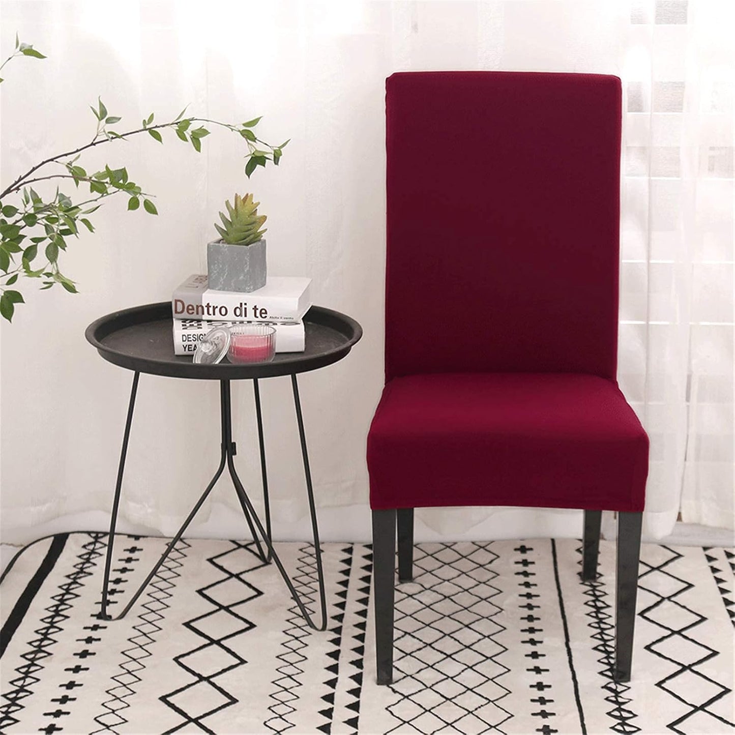Chair Covers Set of 4 or 6, Stretch Removable Washable Chair Covers Decoration Slipcovers Seat Covers for Hotel Wine Red-tfrf wine Red 4pcs - Image 4