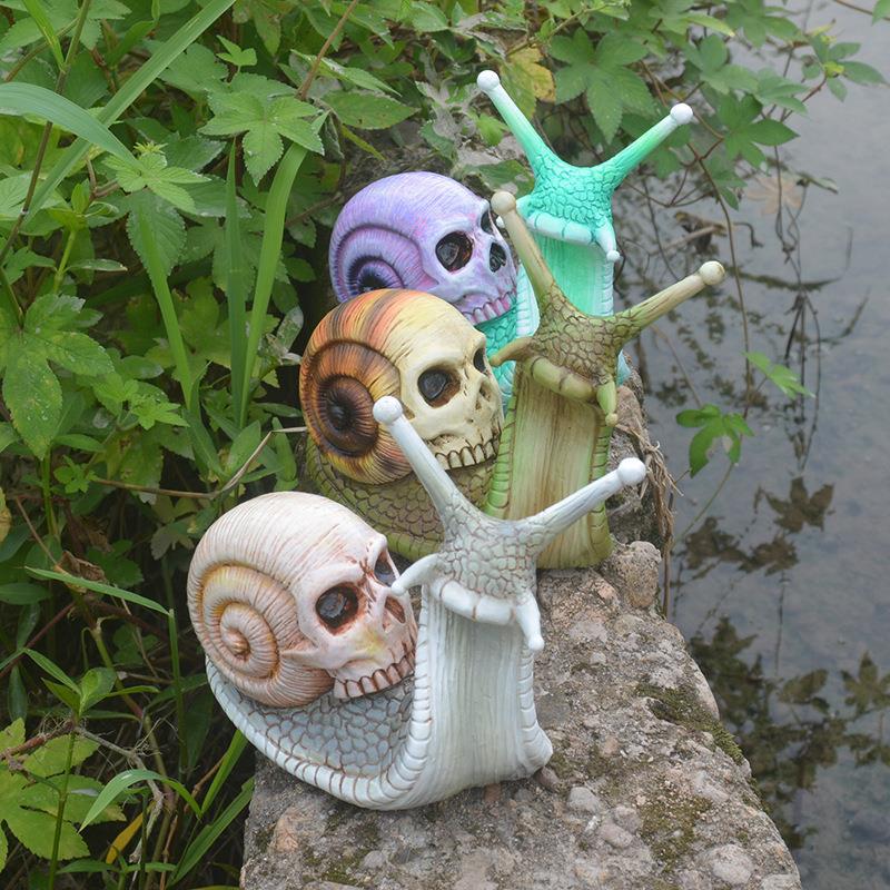 1-Pack Skeleton Snail Skull Sculpture Gothic Garden Home Decor, ZQKLA - Image 2