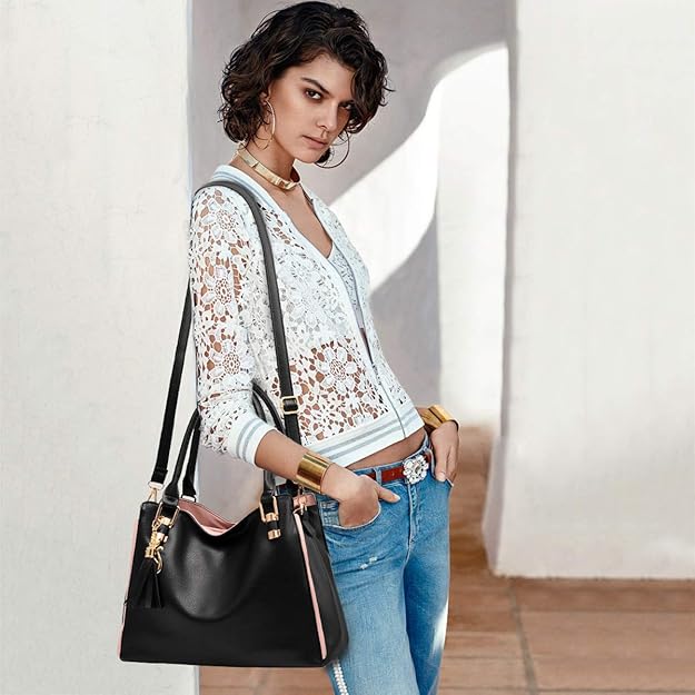 Hobo and Shoulder Bags for Women Fashion Handbags Large Tote Bag Ladies Shoulder Bag_MGF Black - Image 2