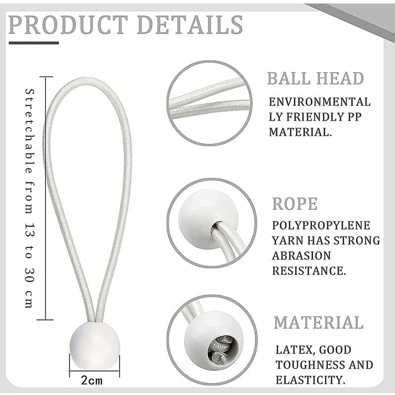 50 elastic rubber straps with balls for marquees, tents, banners, tarpaulins - Image 2