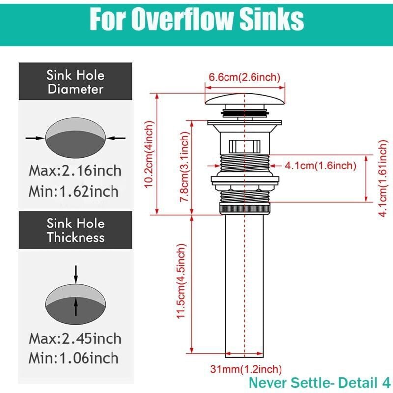 G1 1/4\" Pop-up Retro Sink Plug Waste Click-clack Drain with Overflow Bronzed Brass Universal Sink Drain Valve Basin Siphon - with Overflow - Image 5