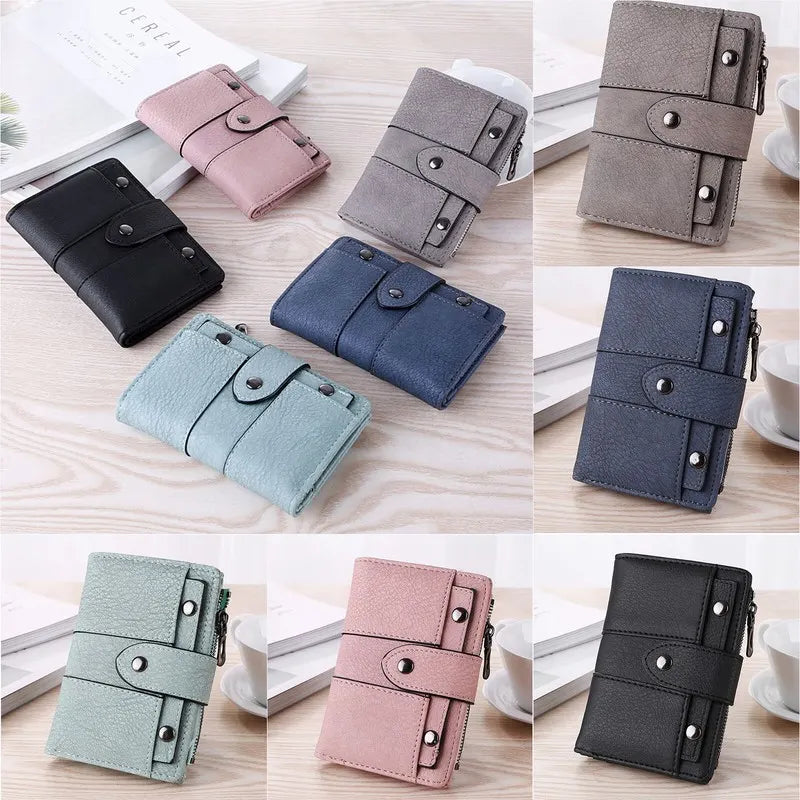 The New Trendy Foldable Small Wallet Women Leather Card Holder Wallet Black - Image 2