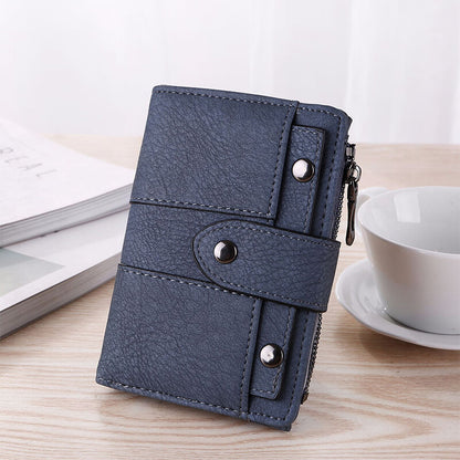 The New Trendy Foldable Small Wallet Women Leather Card Holder Wallet Black - Image 4