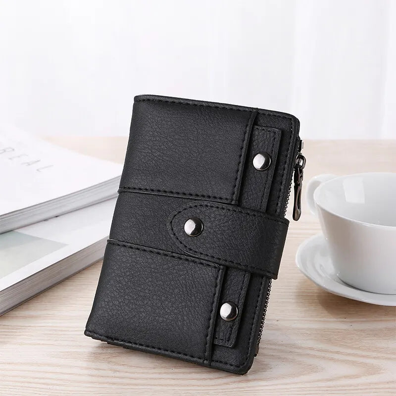 The New Trendy Foldable Small Wallet Women Leather Card Holder Wallet Black - Image 5