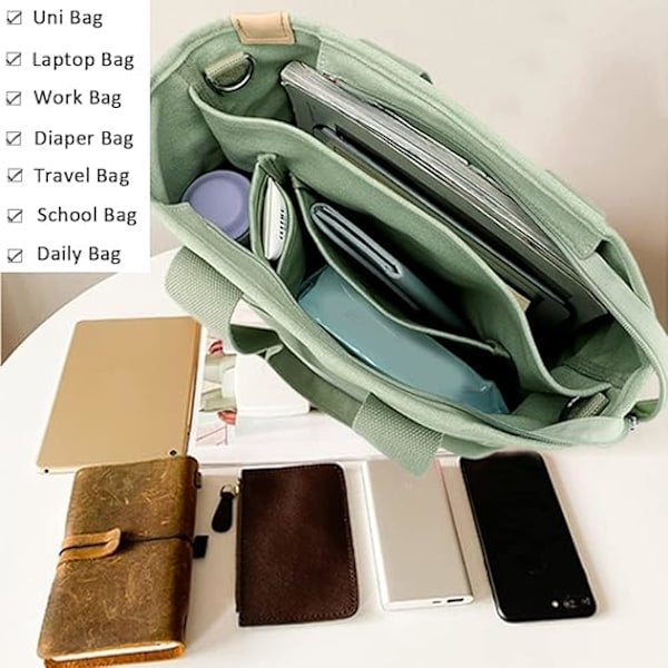 Handmade Canvas Bag with Compartments and Zipper, Versatile Shoulder Bag for Women, College, School, Work, Travel, Black - Medium - Perfet Black - Medium_MGF Black - Medium - Image 3