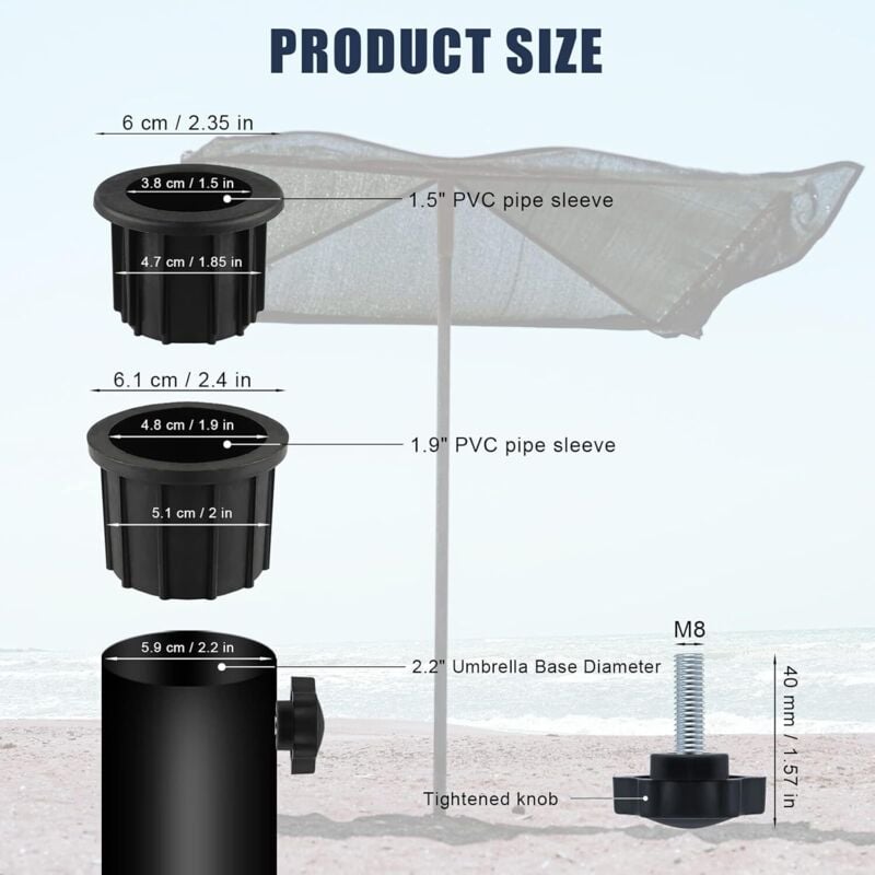 6-piece balcony parasol accessory set - 4 umbrella hole rings and 2 hand screws, black - Compatible with outdoor tables and terraces - Image 2
