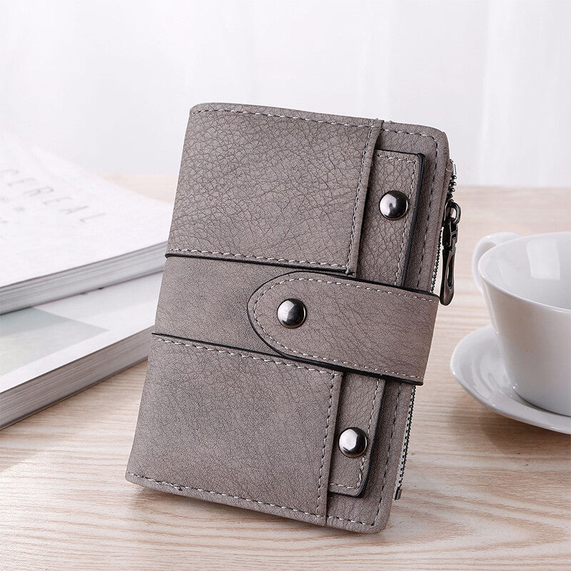The New Trendy Foldable Small Wallet Women Leather Card Holder Wallet Light Green - Image 3