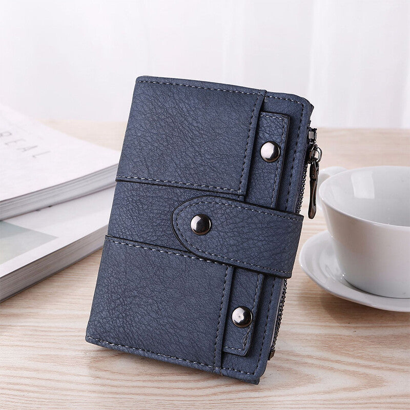 The New Trendy Foldable Small Wallet Women Leather Card Holder Wallet Light Green - Image 4