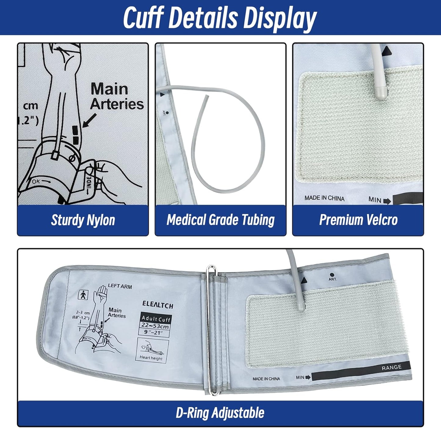 Extra Large Cuff Compatible with Omron 9201d-21201d Inch (22-53 cm) XL Blood Pressure Cuff for Adult ARM BP Replacement Cuff for Large ARM, Gray - Image 5