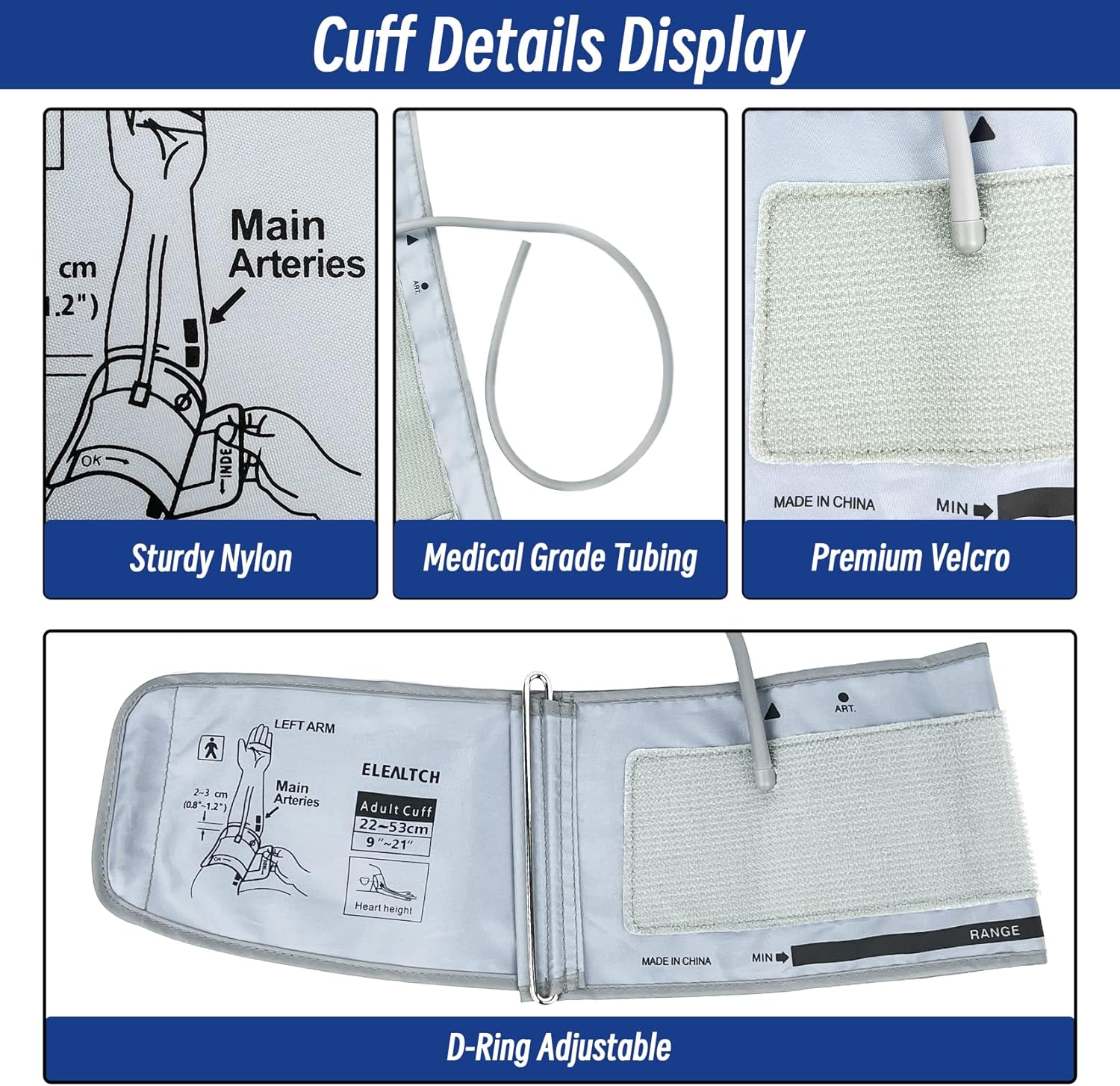 Extra Large Cuff Compatible with Omron 9201d-21201d Inch (22-53 cm) XL Blood Pressure Cuff for Adult ARM BP Replacement Cuff for Large ARM, Gray - Image 5