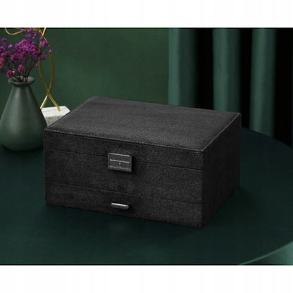 Black Jewelry Box with Key Lock and Multiple Compartments Black—yux - Image 4