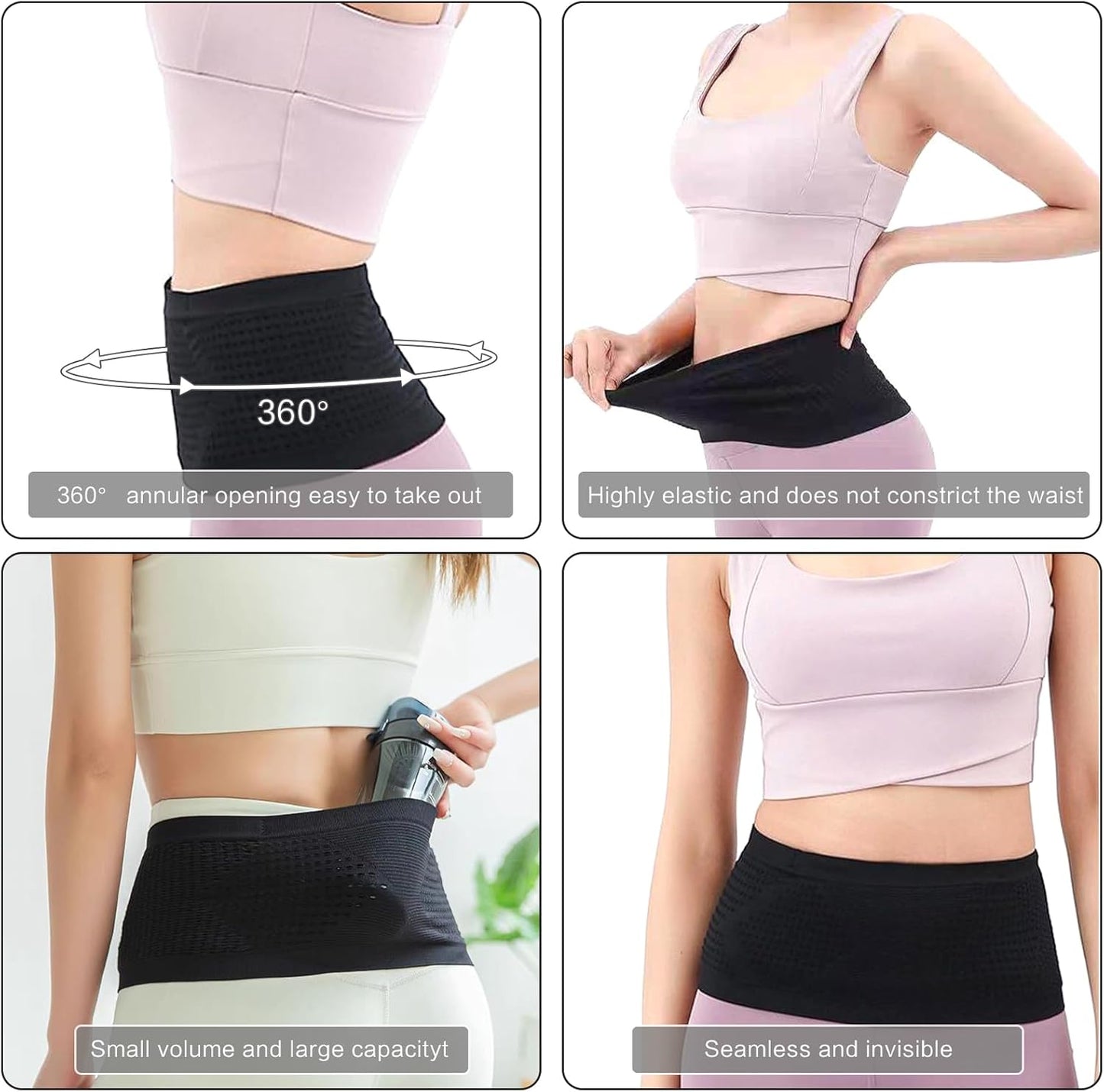 Breathable waist chain waist belt hidden wallet waist bag women's belly bag port running mobile phone holder keys money holder black S Black Black S - Image 3