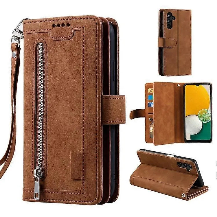 Compatible Case for Samsung Galaxy A26 5G PU Leather Phone Case with Zipper Wallet 9 Card Slots-Perfect Brown