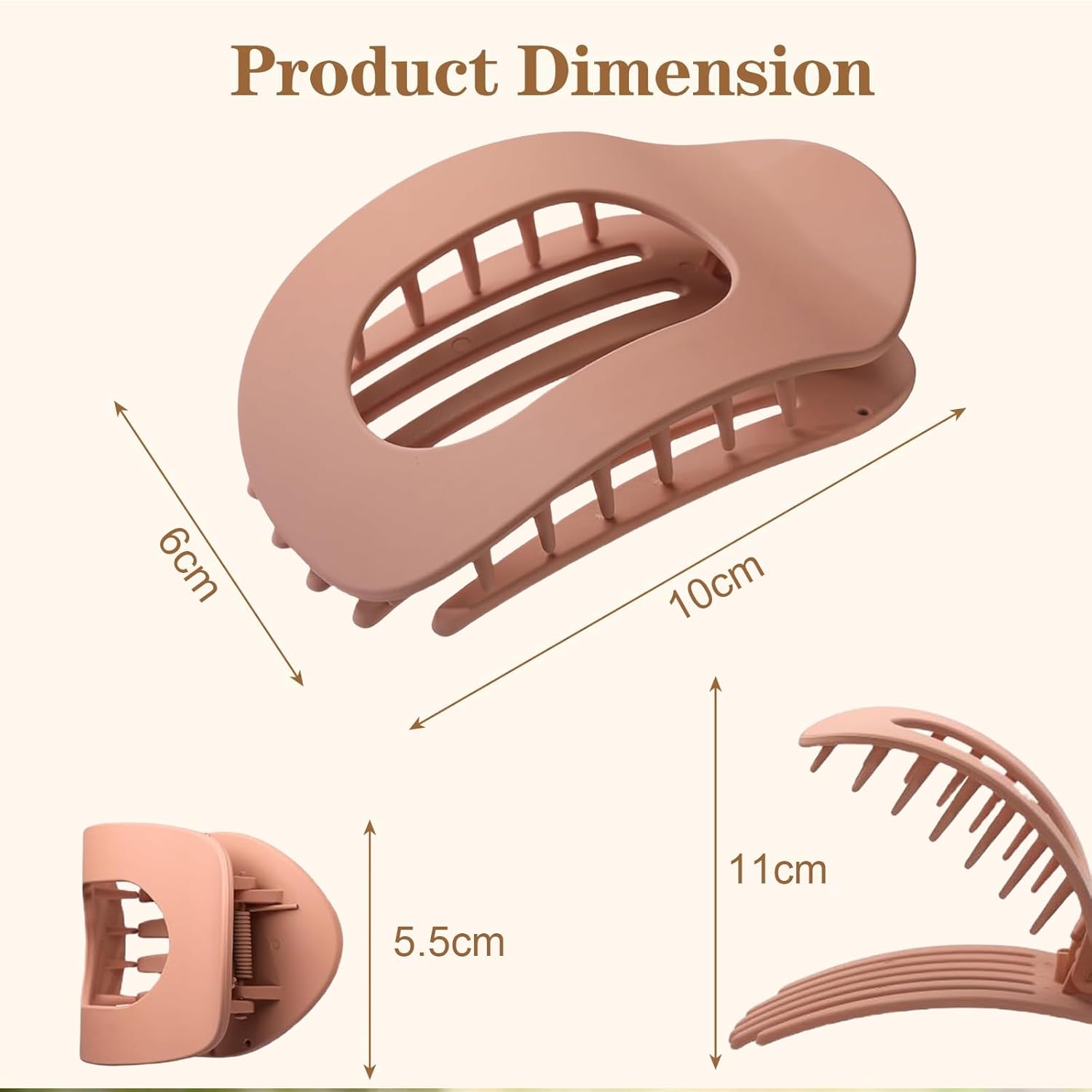 Set of 4 brown, matte, flat hair clips, flat clip for women, round lying hair clip for thick and thin hair, comfortable, curved flat clips - Image 2