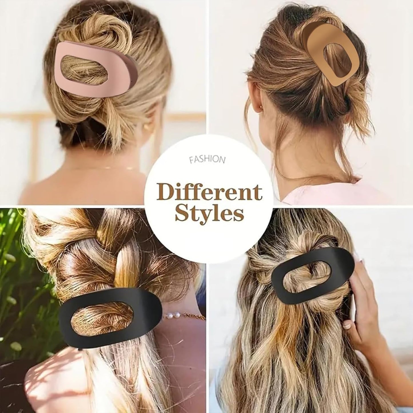 Set of 4 brown, matte, flat hair clips, flat clip for women, round lying hair clip for thick and thin hair, comfortable, curved flat clips - Image 7