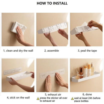 Set of 2 shower shelves, shower shelf without drilling, wall shelf with 6 removable hooks, for bathroom, kitchen, white - Image 5