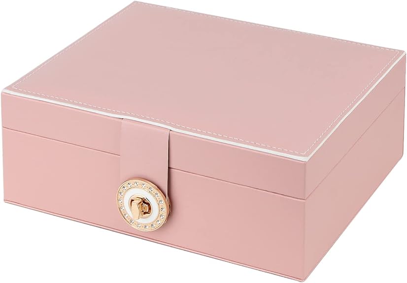 Jewelry Box for Storing Necklaces, Earrings, Bracelets and Rings, Large PU Leather with 3 Layers Stackable Jewelry Box, Pink Pink-tfrf Pink - Image 2