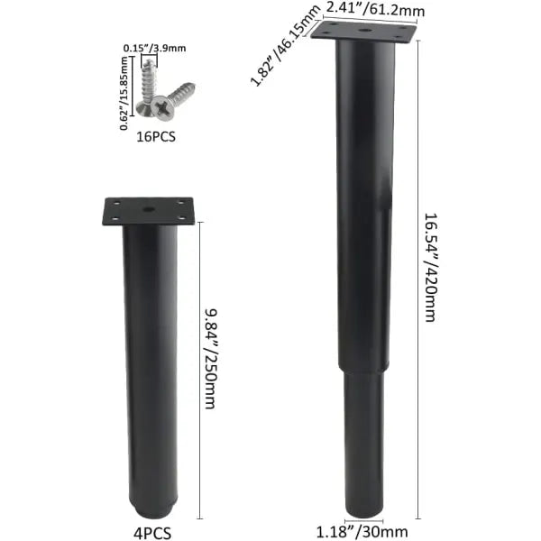 (25-42 cm, black) Set of 4 sturdy adjustable metal furniture legs - Image 4