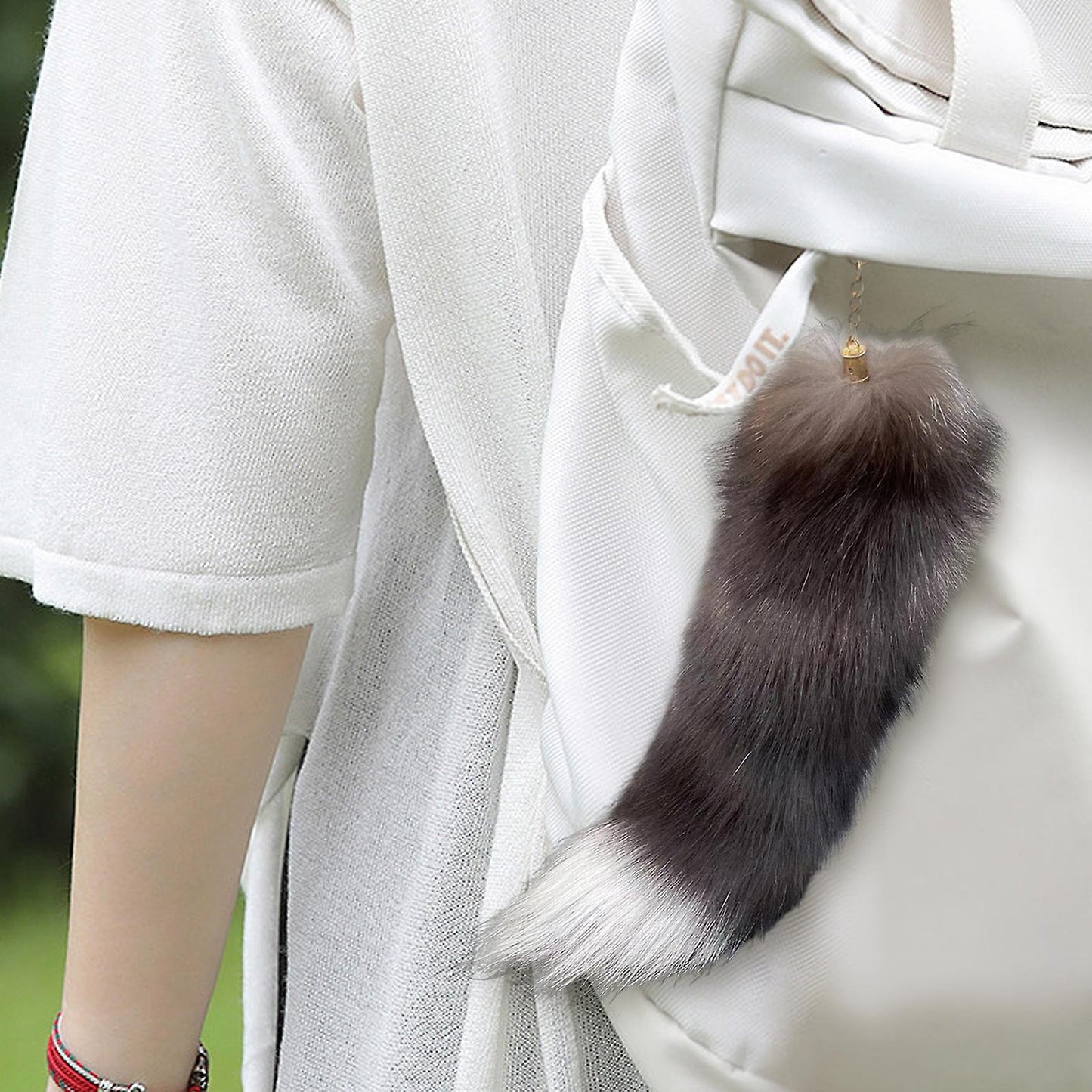 Fake Raccoon Tail Keychain Soft Artificial Fur Tail Pendant Decorative Raccoon Tail Keychain Backpack Key Ring Ornament Bag Decoration - Image 4