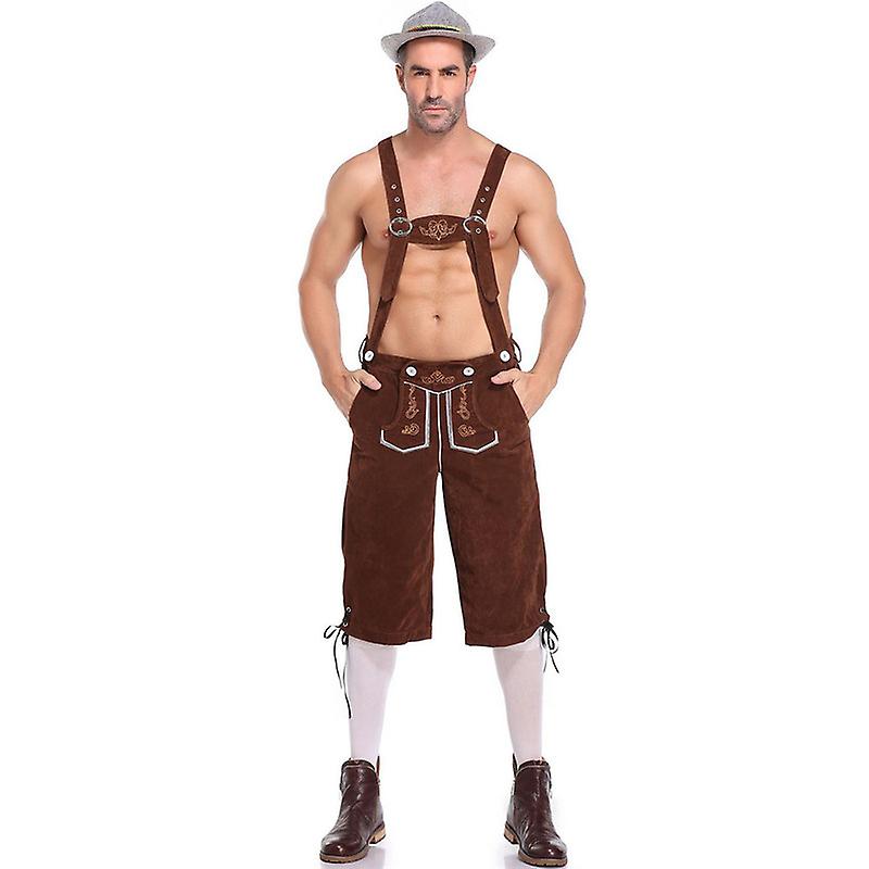 Men's Lederhosen - Genuine Leather, Authentic German Lederhosen for Men, Oktoberfest Attire - Brown-XF7-Brown L - Image 3