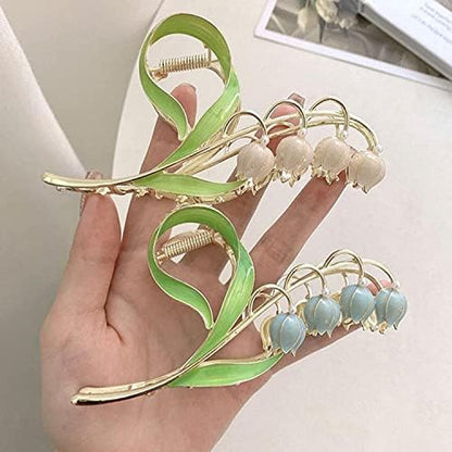 Pink Lily of the Valley Flower Hair Clips, Large Metal Clip, Orchid Clips, Lily of the Valley Jaw Clip Styling Accessories for T - Image 2