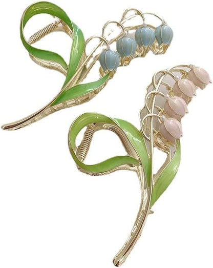 Pink Lily of the Valley Flower Hair Clips, Large Metal Clip, Orchid Clips, Lily of the Valley Jaw Clip Styling Accessories for T - Image 4