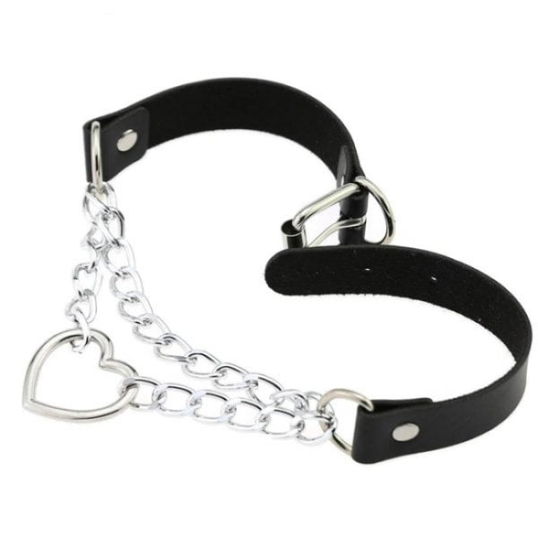 Black PU Leather Necklace with Heart - Image 2