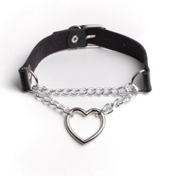 Black PU Leather Necklace with Heart - Image 4