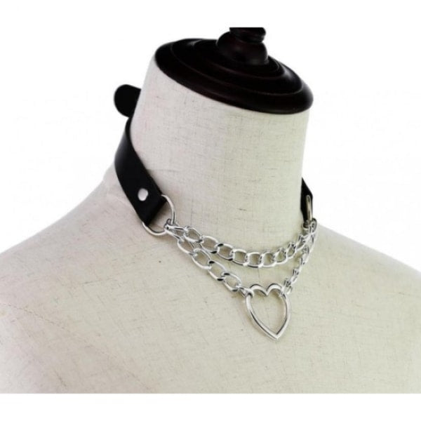 Black PU Leather Necklace with Heart - Image 5
