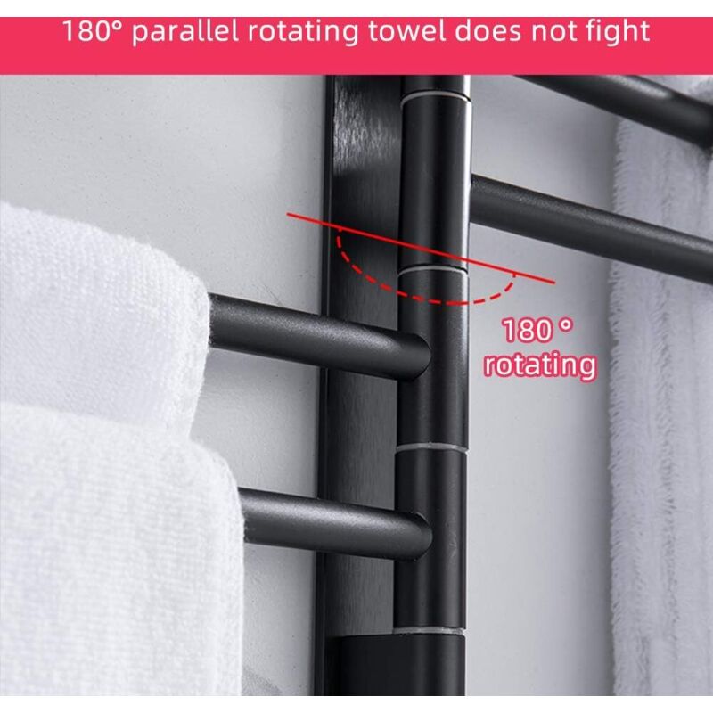 Swivel towel rack wall mounted bathroom towel holder rotating rack space saving 4 arms black - Image 2