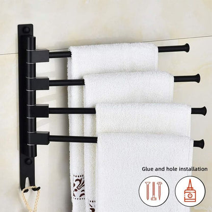 Swivel towel rack wall mounted bathroom towel holder rotating rack space saving 4 arms black - Image 3