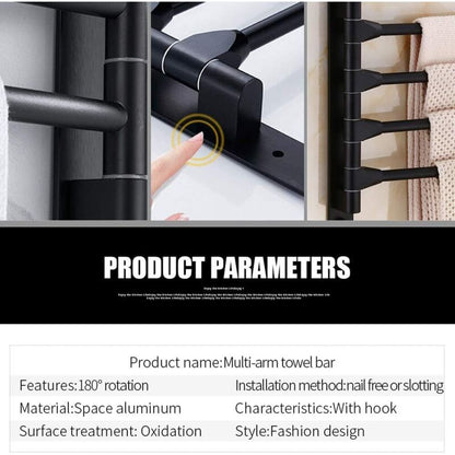 Swivel towel rack wall mounted bathroom towel holder rotating rack space saving 4 arms black - Image 4
