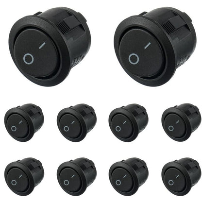 10pcs Black Round Rocker Switches On/Off 2 Pin AC 6A(250V) 10A(125V) SPST Push Button Switch for Car Boat Marine Car Truck Light Household