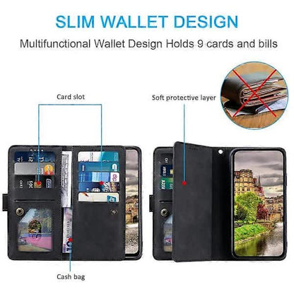 Compatible Case for Motorola Edge 50 Neo 5G / Moto S50 5G / Thinkphone 25 5G PU Leather Phone Case with Zipper Wallet 9 Card Slots Black - Image 3