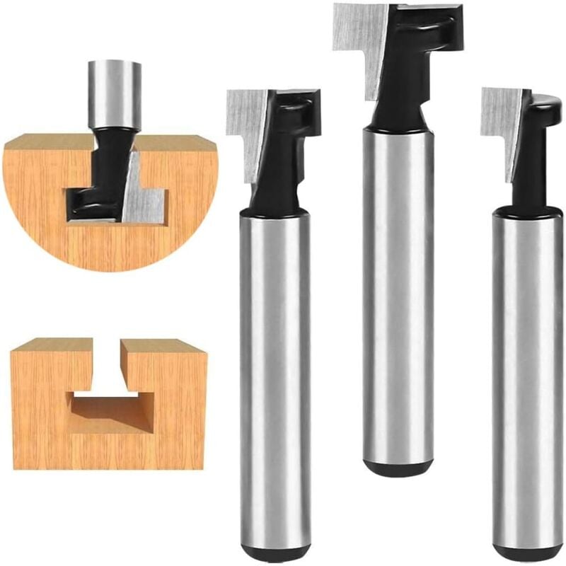 8mm T-slot Router Bit, T-Shaped Router Bits, 3pcs (7.93/9.52/12.7mm) Shank with Blade Woodworking Router Bits for Power Tools Carpentry Tools