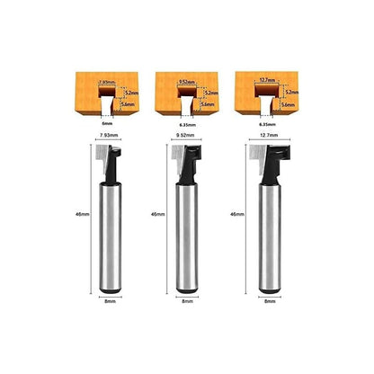 8mm T-slot Router Bit, T-Shaped Router Bits, 3pcs (7.93/9.52/12.7mm) Shank with Blade Woodworking Router Bits for Power Tools Carpentry Tools - Image 2