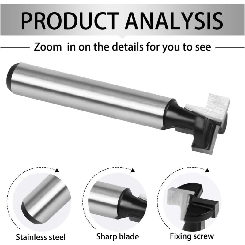8mm T-slot Router Bit, T-Shaped Router Bits, 3pcs (7.93/9.52/12.7mm) Shank with Blade Woodworking Router Bits for Power Tools Carpentry Tools - Image 3