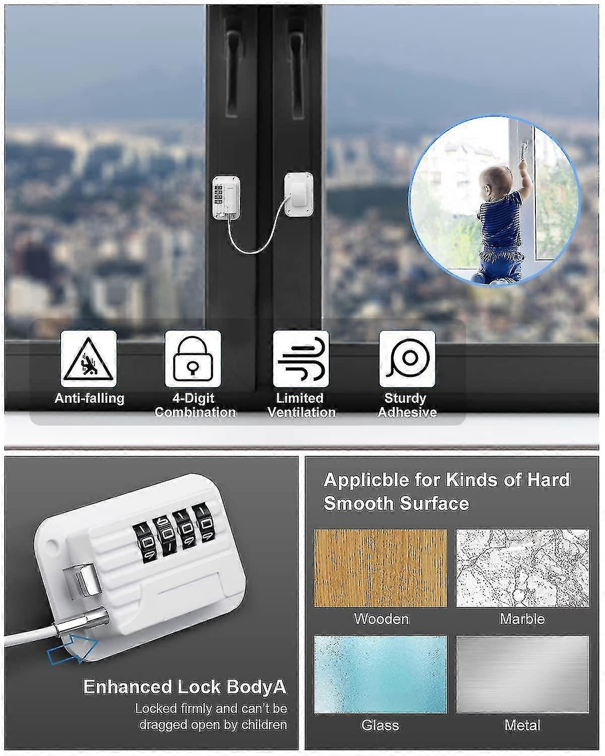 Self-Adhesive Refrigerator Lock Pack for Adults, White, Combination Lock, Refrigerator Safety Lock, for Children, Electric Mini Fridge, Door - perfect-max - Image 3