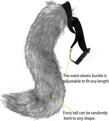 Artificial Fur Fox Tail Cat Werewolf Cosplay Costume Set Plush Mask Fluffy Paws Gloves Halloween Christmas Grass yellow One Size - Image 3